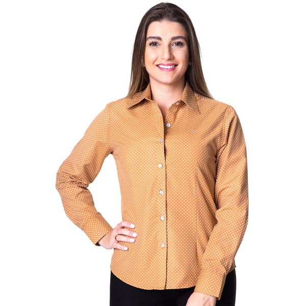 Blusa de Poá Caramelo Feminina Manga Longa Camy