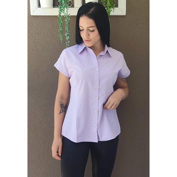 Blusa de Poá Lilás Manga Japonesa Jessica