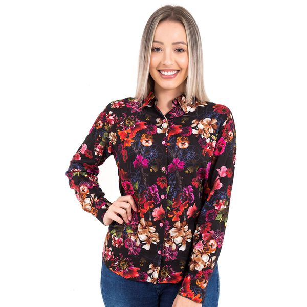 Blusa Floral Social Manga Longa Viena