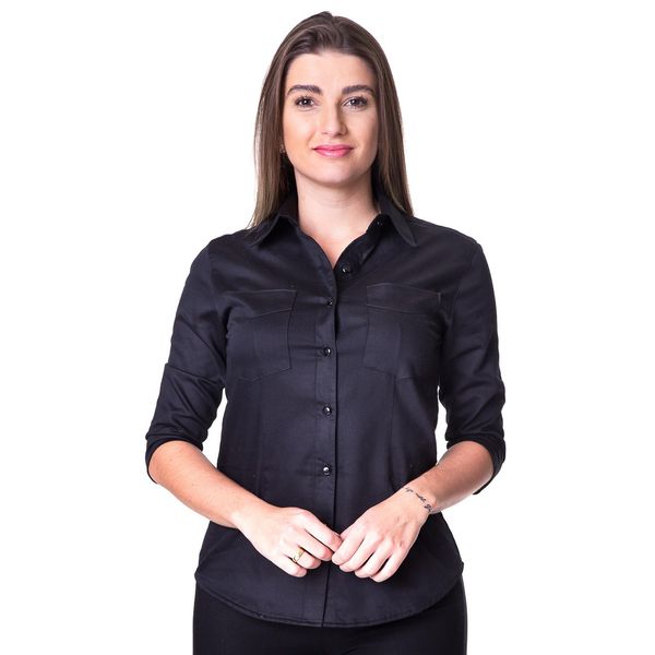 Camisa social hot sale preta feminina