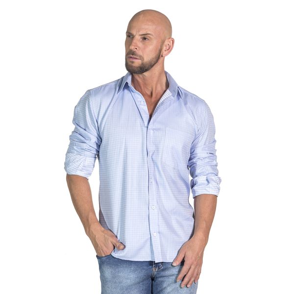 Camisa social azul claro masculina manga longa