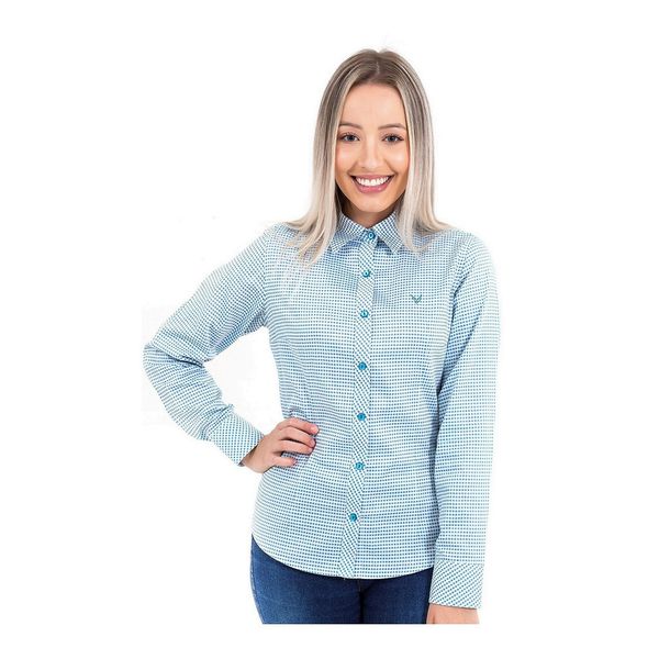 Camisa Xadrez Azul e Branco Feminina Manga Longa Vivi