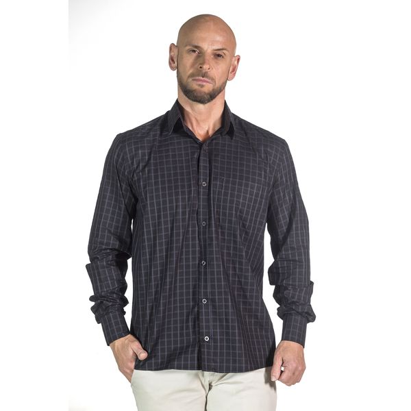 Camisa Xadrez Preto Social Manga Longa Masculina John