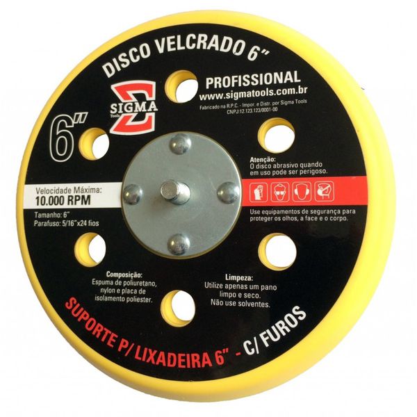 Suporte Para Lixadeira Velcrado 6'' Com Furos - Sigma