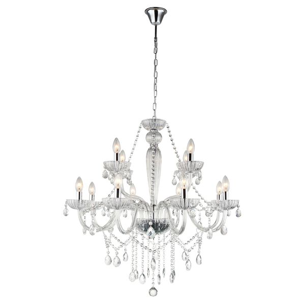 Pendente Anjou Cromado / Transparente 12xe14 Vela Max 40w