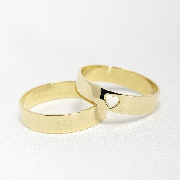 Aliança de Casamento em Ouro Maciço 5mm Reta Coração - Par 