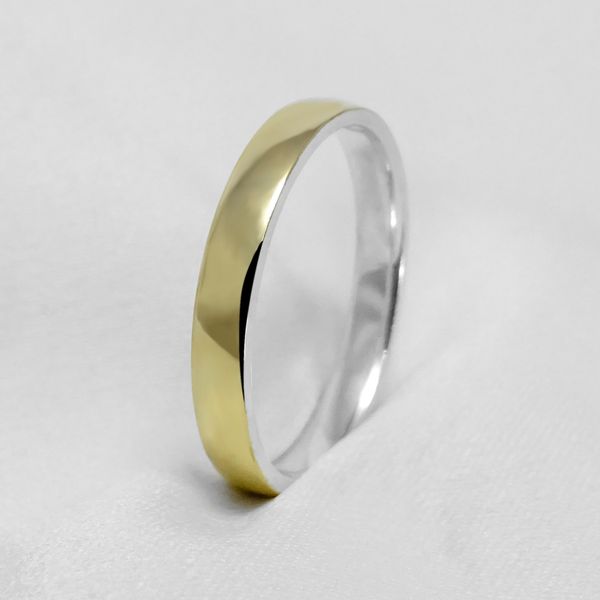 Aliança de Noivado e Casamento em Ouro e Prata Maciço 3mm Abaulada Diamond Veil - Peça Unica 
