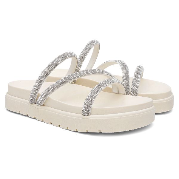 Papete 3 tiras Strass Off White