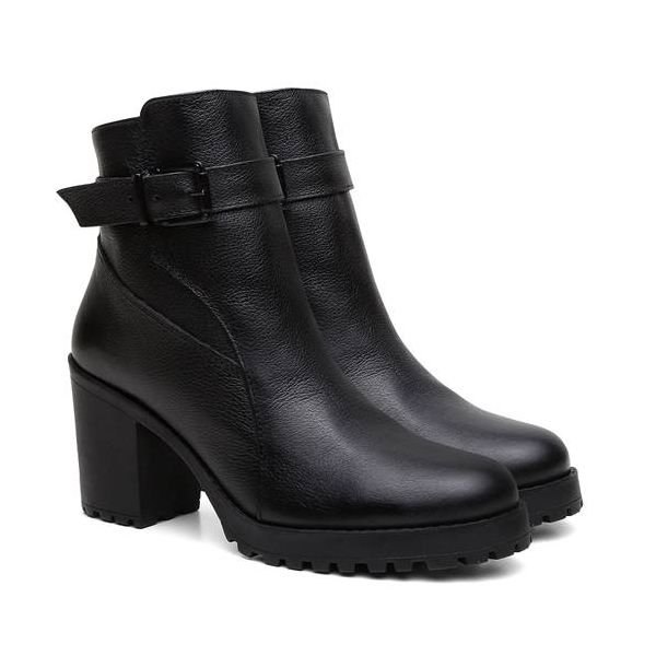 Bota Cano Baixo Salto Bloco Chelsea Preta