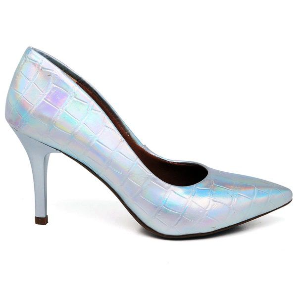 Scarpin Croco Holográfico Prata Salto Médio