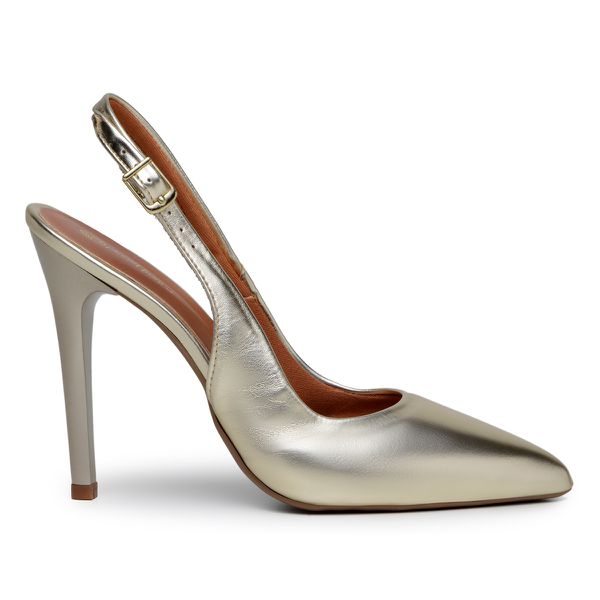 Scarpin Slingback Metal Dourado Salto Alto