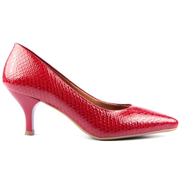 Scarpin Cobra Vermelho Salto Baixo