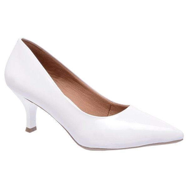 Scarpin Verniz Branco Salto Baixo 