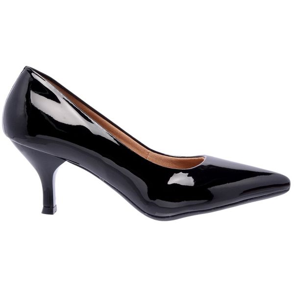 Scarpin Verniz Preto Salto Baixo