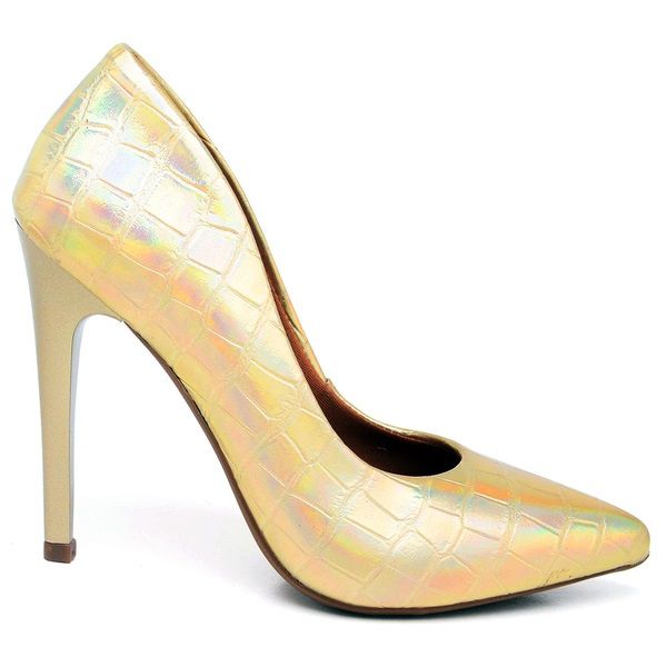 Scarpin Croco Holográfico Dourado Salto Alto