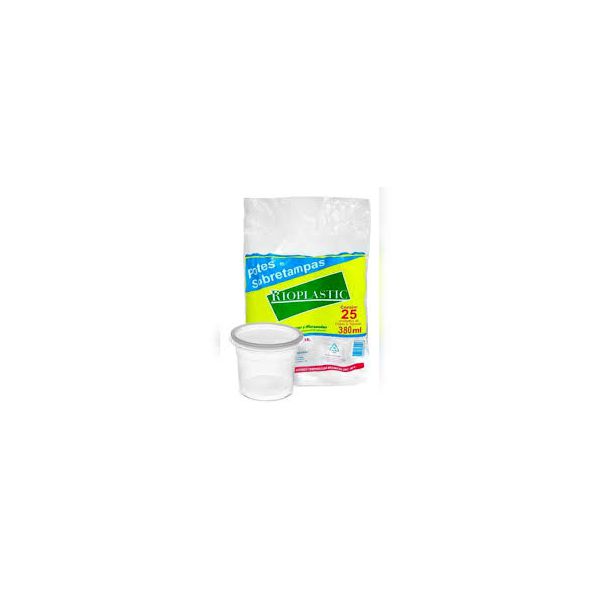 Pote Plástico PP Redondo Rioplastic com Sobretampa 380ml c/16x25 und