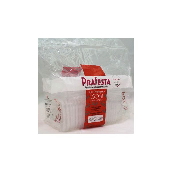 Pote Plástico PP Retangular Prafesta com Tampa 250ml c/06x24 und