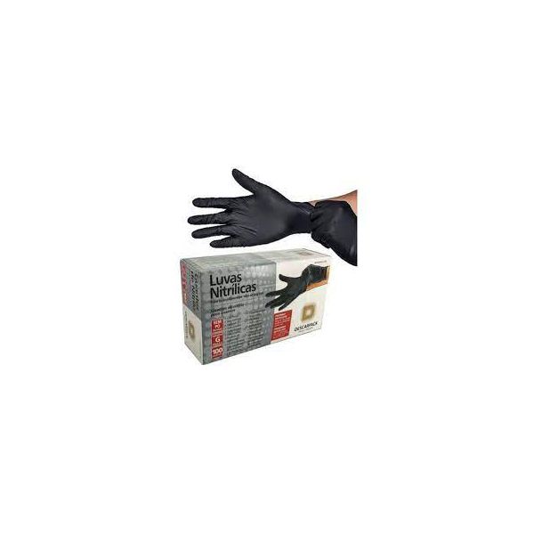 Luva Procedimento Nitrilica Descarpack Preta S/Pó P C/100 UND