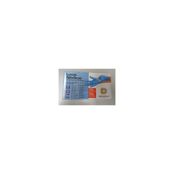 Luva de Procedimento Nitrílica Descarpack Azul S/ Pó Tamanho M com 100 und