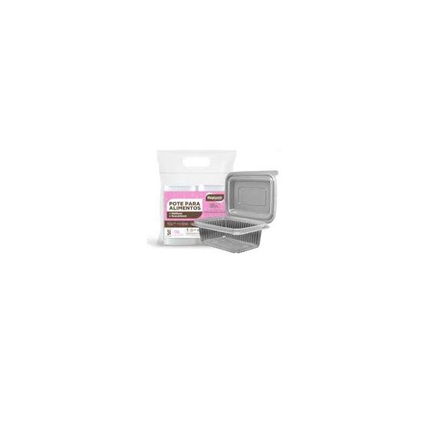 Pote Plástico PP Retangular Rioplastic com Tampa 750ml c/06x24 und