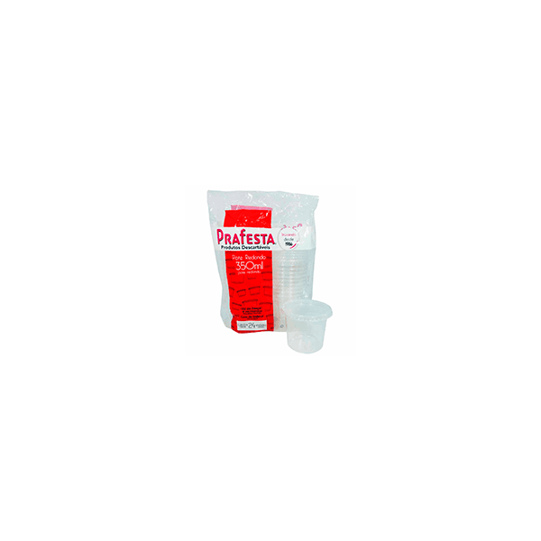 Pote Plástico PP Redondo Prafesta com Tampa 350ml c/18x24 und