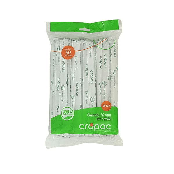 Canudo Biodegradável Cropac Super 10mm Sachê 205x10mm c/50 und