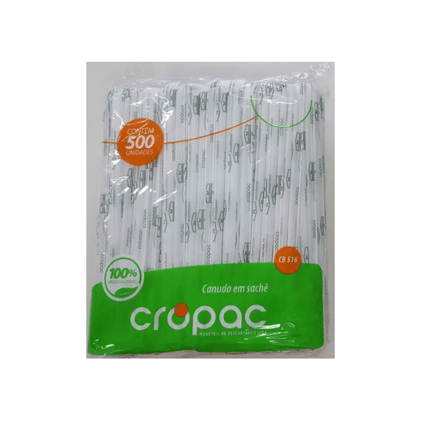 Canudo Biodegradável Cropac 5mm Sachê 245x5mm c/06x500 und