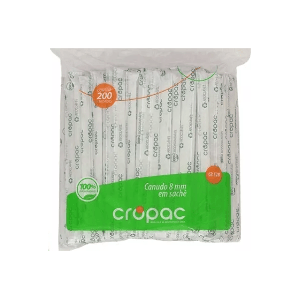 Canudo Biodegradável Cropac 8mm Sachê 205x8mm c/06x200 und