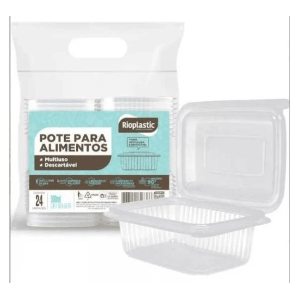 Pote Plástico PP Retangular Rioplastic com Tampa 500ml c/24 und