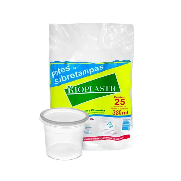 Pote Plástico PP Redondo Rioplastic com Sobretampa 380ml c/25 und