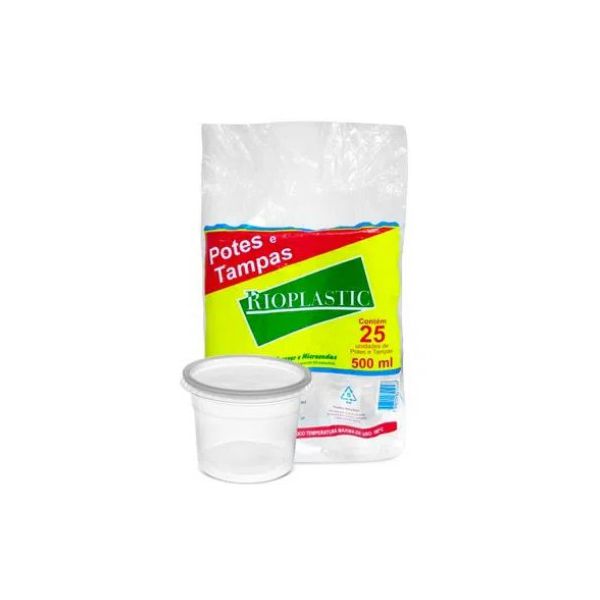 Pote Plástico PP Redondo Rioplastic com Tampa 500ml c/12x25 und