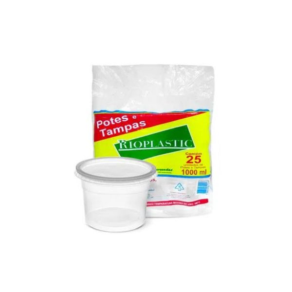 Pote Plástico PP Redondo Rioplastic com Tampa 1000ml c/12x25 und