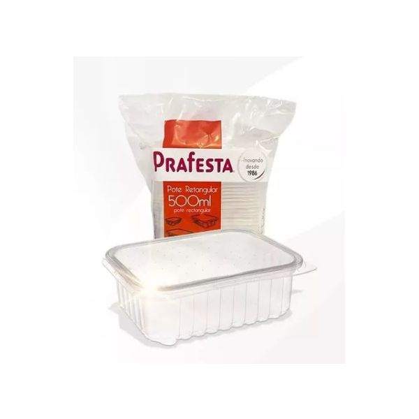 Pote Plástico PP Retangular Prafesta com Tampa 500ml c/06x24 und