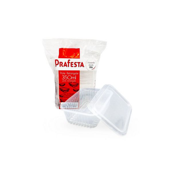 Pote Plástico PP Retangular Prafesta com Tampa 350ml c/06x24 und