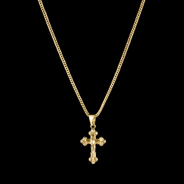 Corrente Grumet(4mm) + Pingente Cruz Personalizado 2x1,5cm - Banhado a Ouro 18K