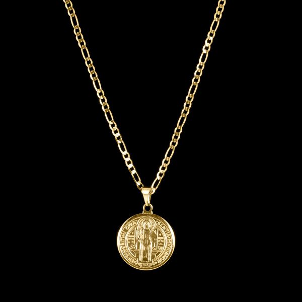 Corrente Elo Grumet(2mm) + Pingente São Bento 2,5x2,5 - Banhado a Ouro 18K