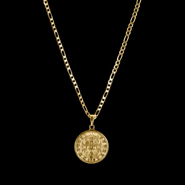 Corrente Elo Grumet(2mm) + Medalha São Bento 2x2 - Banhado a Ouro 18K