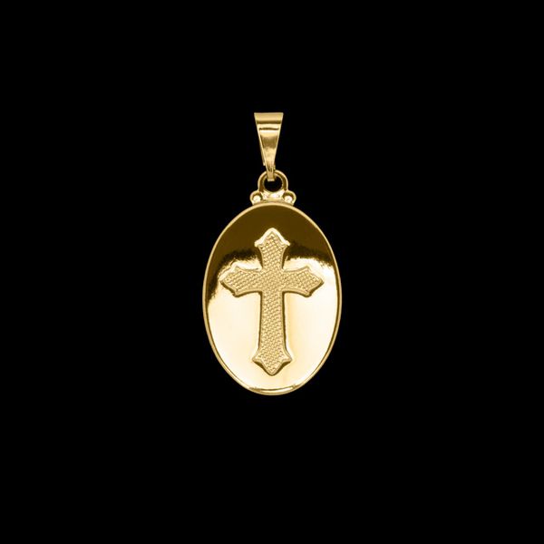 Pingente Medalha Cruz - Cadeado - 2,5x1,5 - Banhado a Ouro 18K