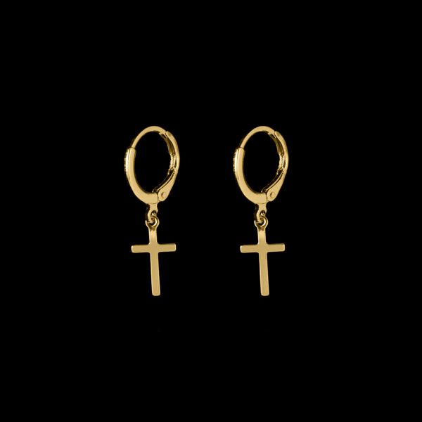 Brinco Argola Cruz Lisa - 2,5x0,7 cm - Banhado a Ouro 18K