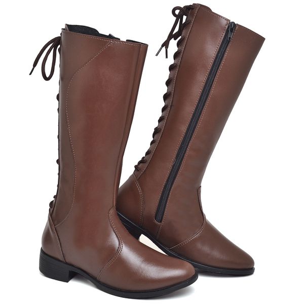 Bota Feminina Cano Longo Estilosa de Amarrar Confortável em