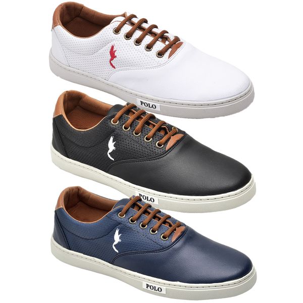 kit 3 pares Tênis Casual Masculino Homem Couro Ecologico Moderno