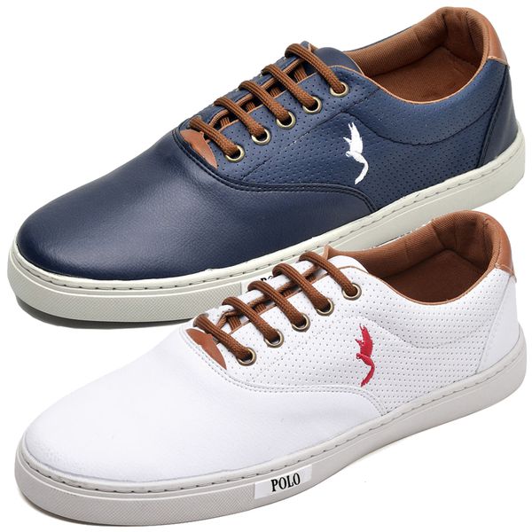 Kit 2 Pares Tênis Casual Masculino Homem Couro Ecologico Moderno