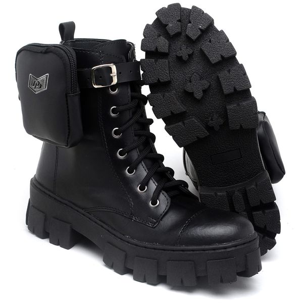 Bota Coturno Feminina Tratorada Flatform Cano Curto Modelo Outono Inverno Classico Com Bag Dudadias