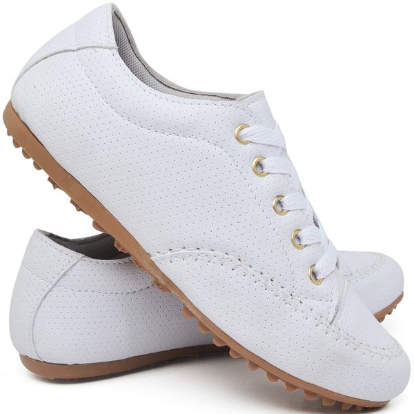 Tênis Casual Feminino Tenis Polo Feminino Branco Couro Sapatênis