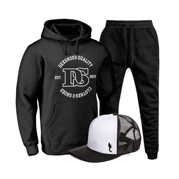 Kit Conjunto Blusa Moletom Ganguru Dexshoes Agasalho Outono Inverno Flanelado E Bone