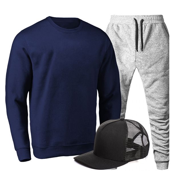 Kit Conjunto Moletom Gola Careca Liso Agasalho Outono Inverno Flanelado E Boné