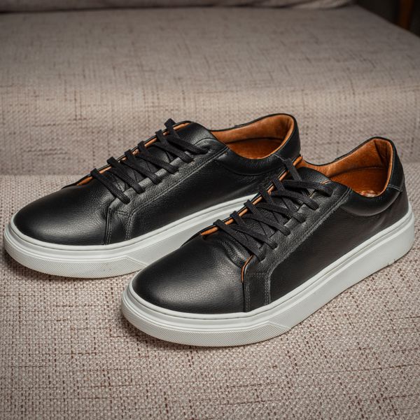 Tênis Casual Masculino em Couro Preto