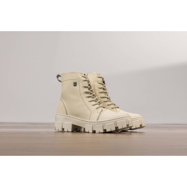 Bota Coturno Feminino Asher Salto Médio Off White