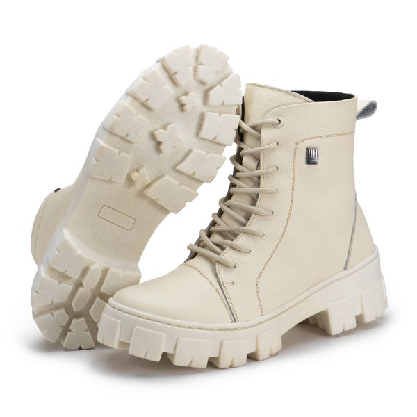 Bota Coturno Feminino Asher Salto Médio Off White