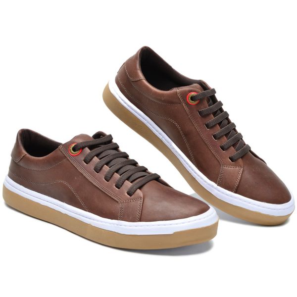 Tenis casual polo001 couro cafe